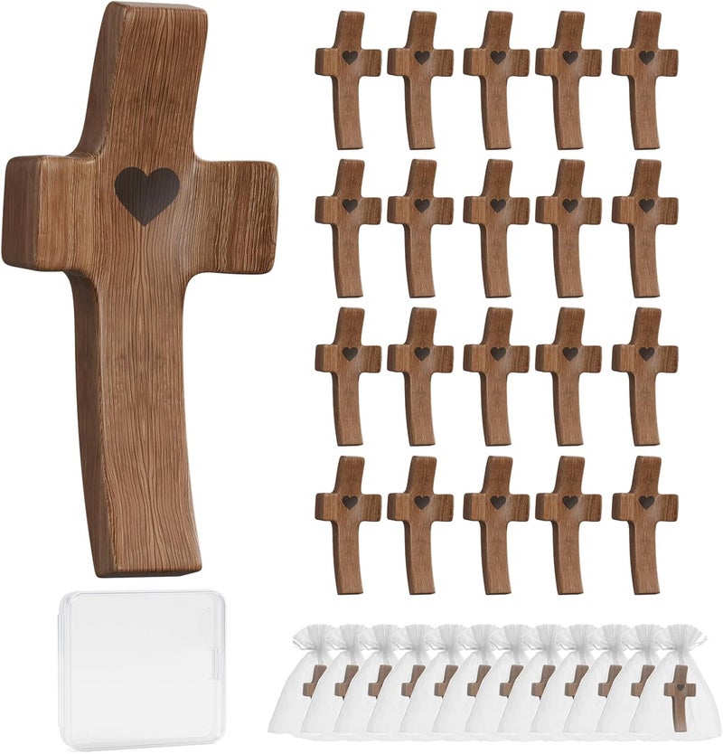 OOTDSE Wooden Cross Fidget for People with Anxiety Relief Handheld Small Pocket Cross Prayers Encouragement Christian Religious Gift for Adults/Teens/Elderly on Christmas/Easter,etc(20 Pcs) - Image 1